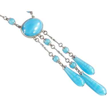 Art Deco Czech Glass Bead Pendeloque Dangle Neckl… - image 1