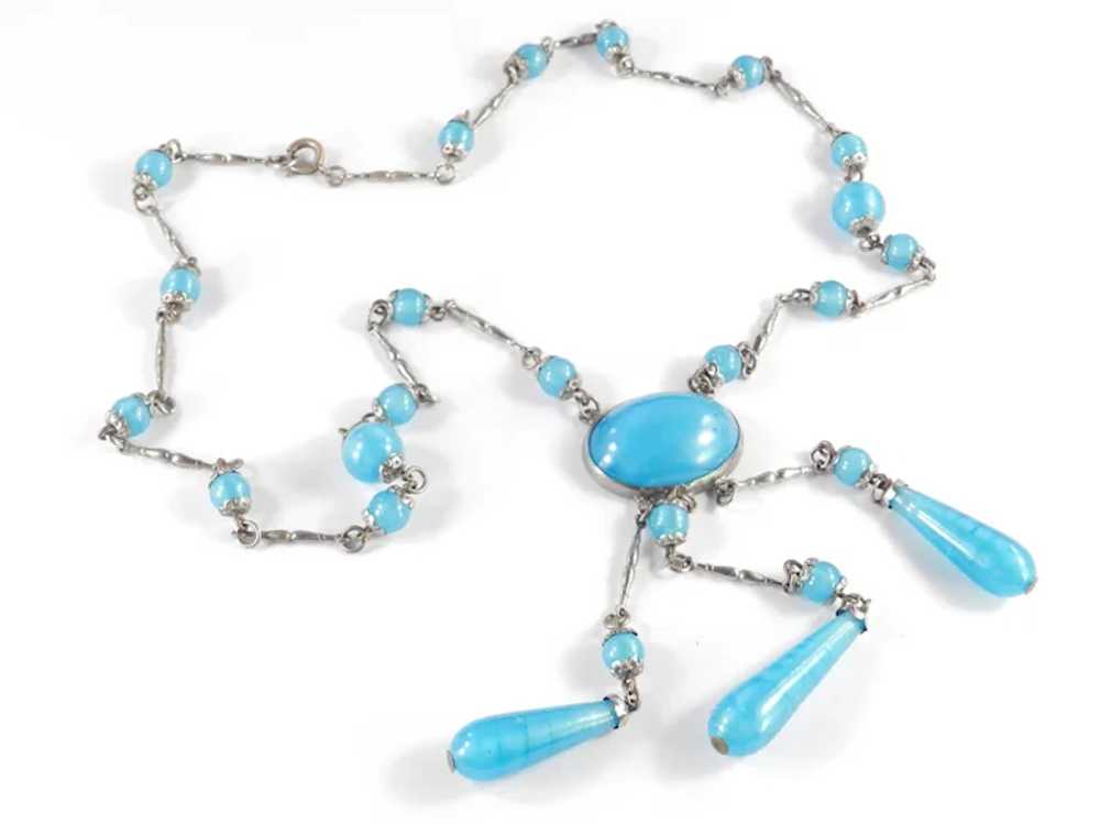 Art Deco Czech Glass Bead Pendeloque Dangle Neckl… - image 4