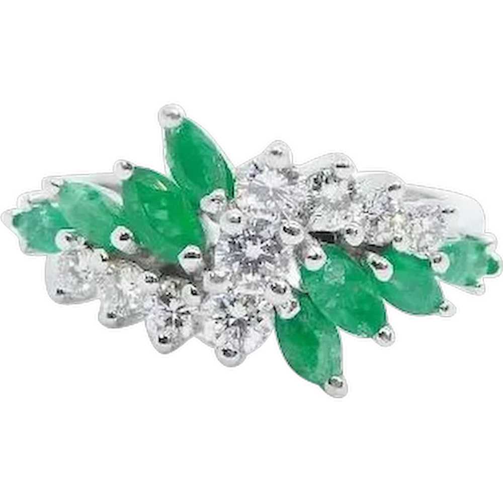 Vintage 1.07 ctw Emerald and Diamond Zigzag Clust… - image 1