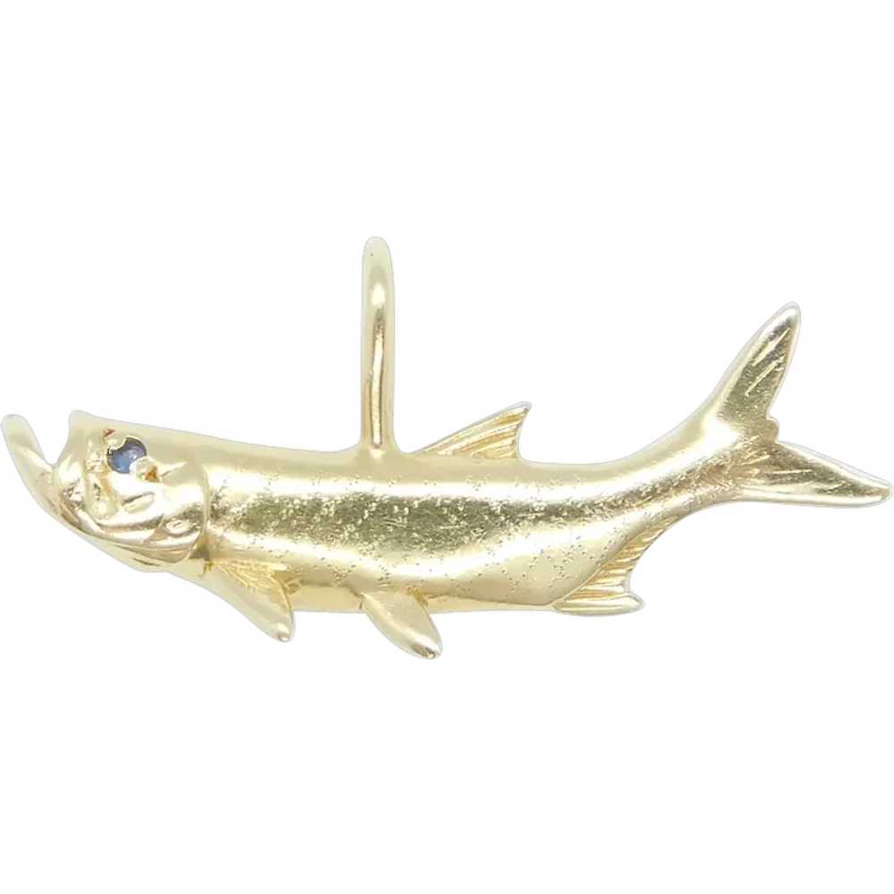 .01 Carat Sapphire Tarpon Fish Pendant / Fish 14k… - image 1