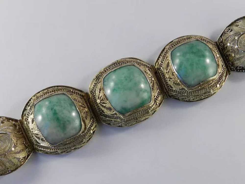 Art Deco Jade Silver Gilt Bracelet - image 1