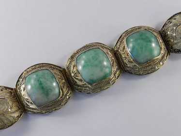 Art Deco Jade Silver Gilt Bracelet - image 1