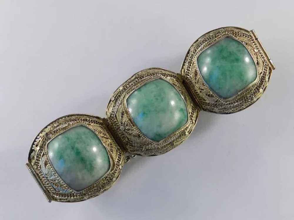 Art Deco Jade Silver Gilt Bracelet - image 2