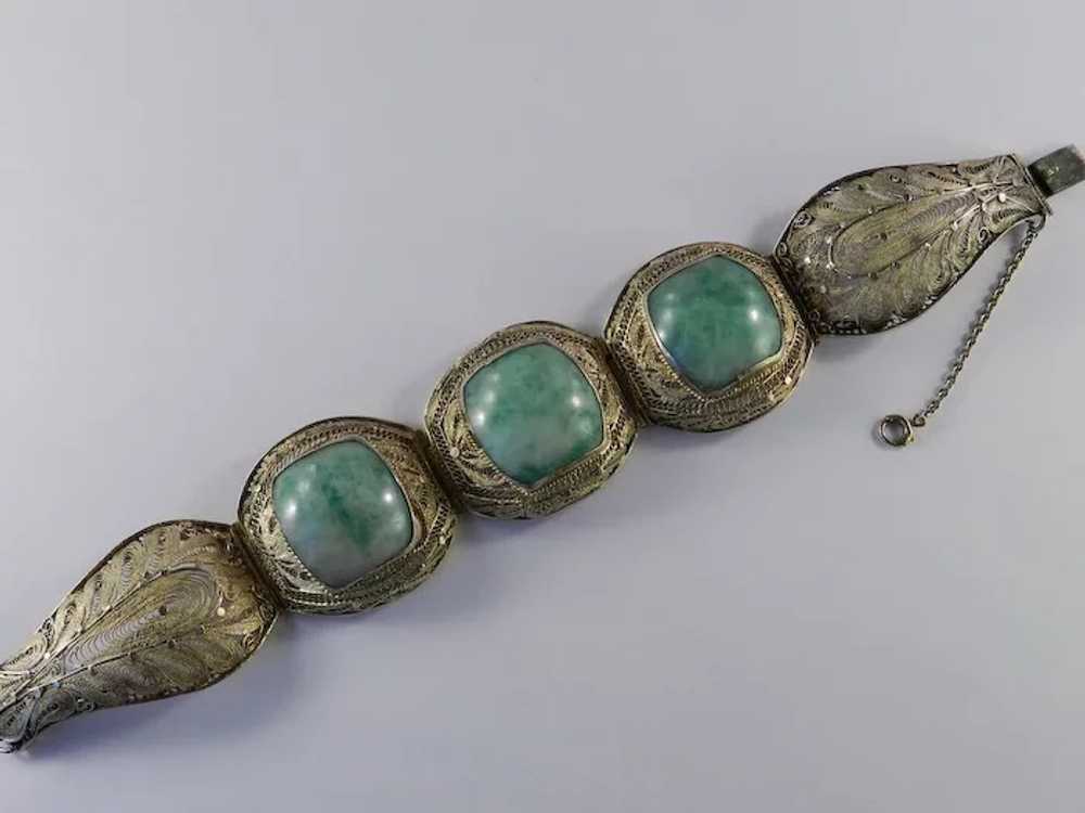 Art Deco Jade Silver Gilt Bracelet - image 3