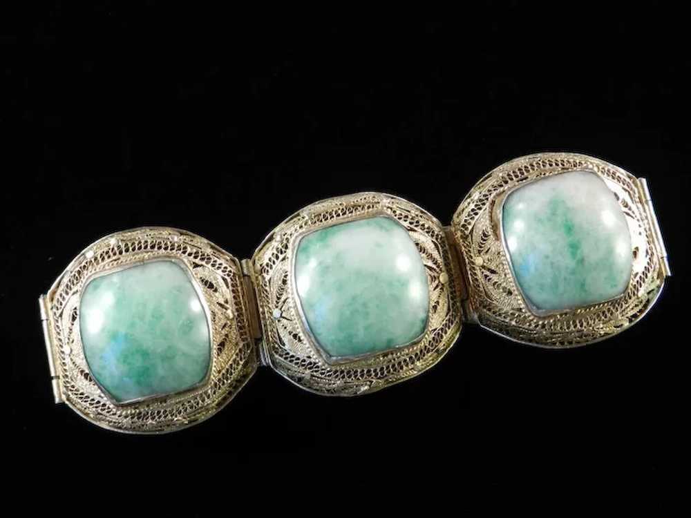 Art Deco Jade Silver Gilt Bracelet - image 4