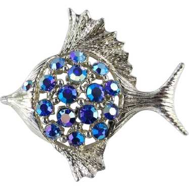 Vintage Rhinestone Angel Fish Brooch Pin