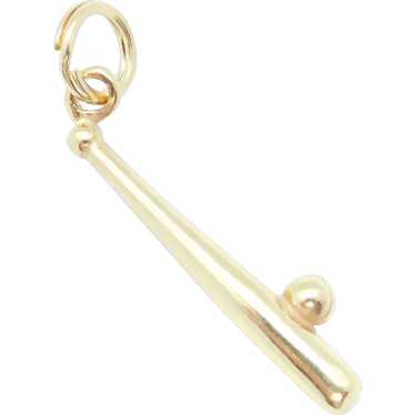 Sports Baseball and Bat Charm 14k Yellow Gold