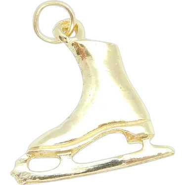 Ice Skate Charm Solid 14k Yellow Gold