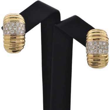 Vintage Italian Diamond Gold Domed Earrings - image 1