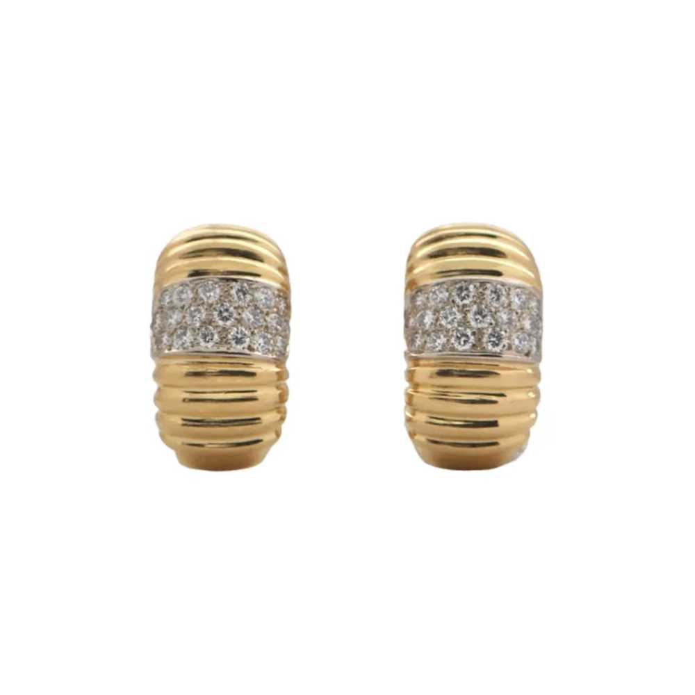 Vintage Italian Diamond Gold Domed Earrings - image 2