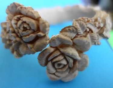 VTG Sterling Silver 925 3D Cabbage Rose sold Bud Flower Panel Bracelet 7