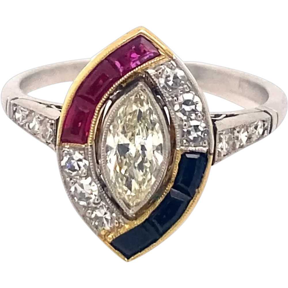 Vintage .40 Carat Marquise Diamond Ruby Sapphire … - image 1