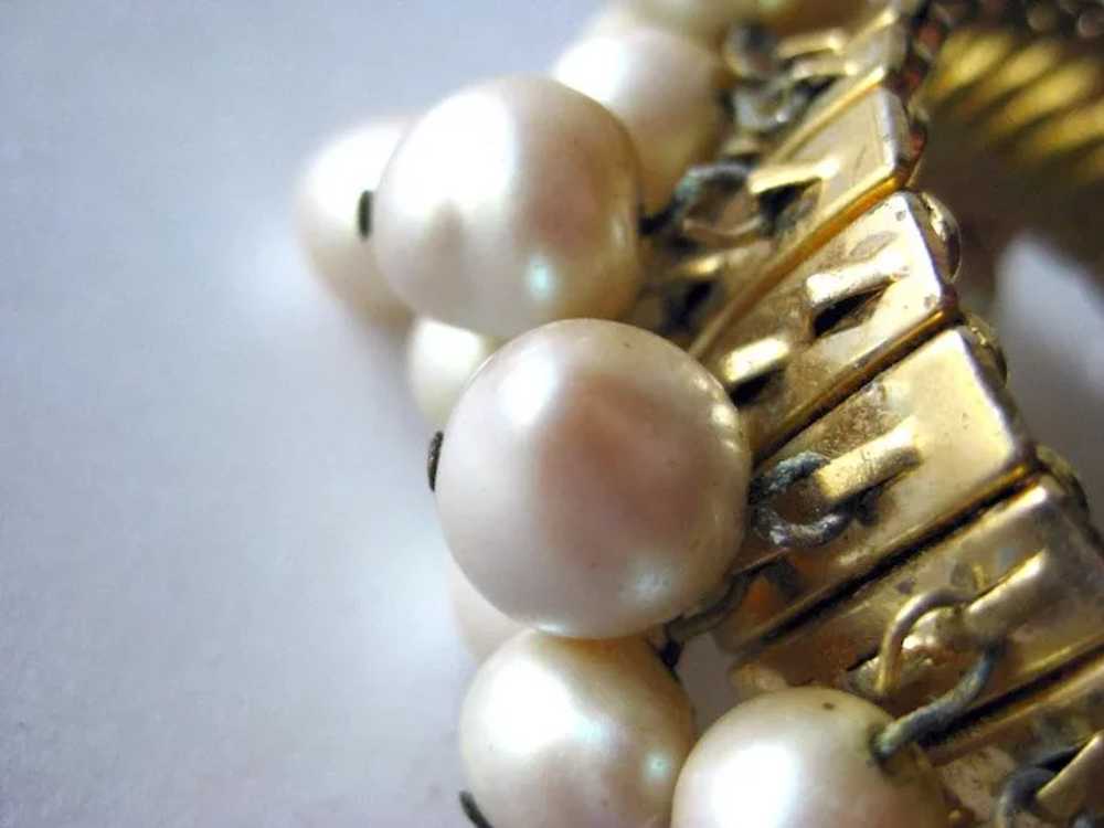 Vintage Faux Pearl Bead Expansion Bracelet / Expa… - image 3