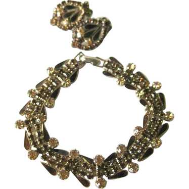 Weiss Hazel Enamel Rhinestone Bracelet and Clip O… - image 1