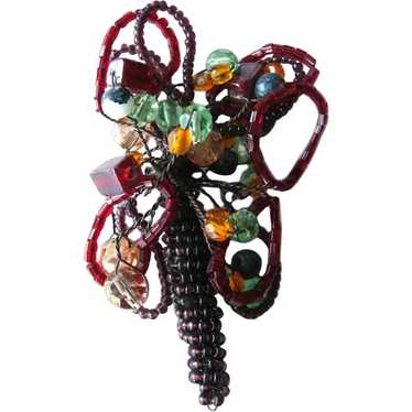 Hand Beaded Pin Flower Basket - Beadwork Brooch - 