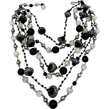 FUN Black and White Six Strand Beaded Necklace - image 1