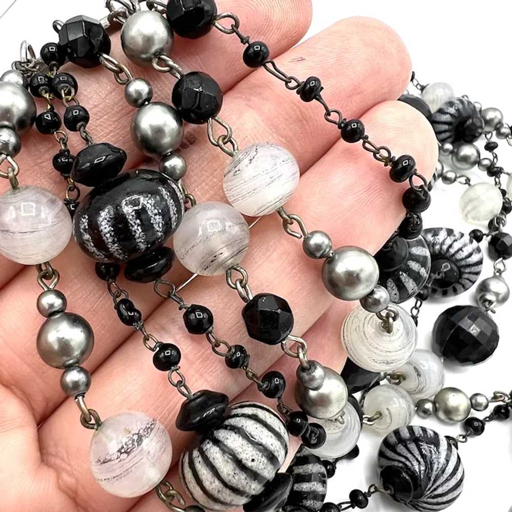 FUN Black and White Six Strand Beaded Necklace - image 3