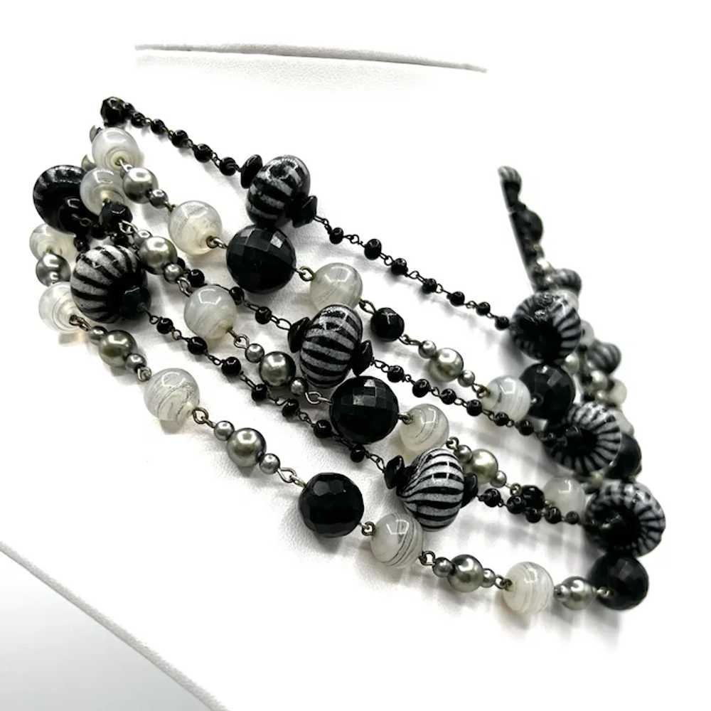 FUN Black and White Six Strand Beaded Necklace - image 4