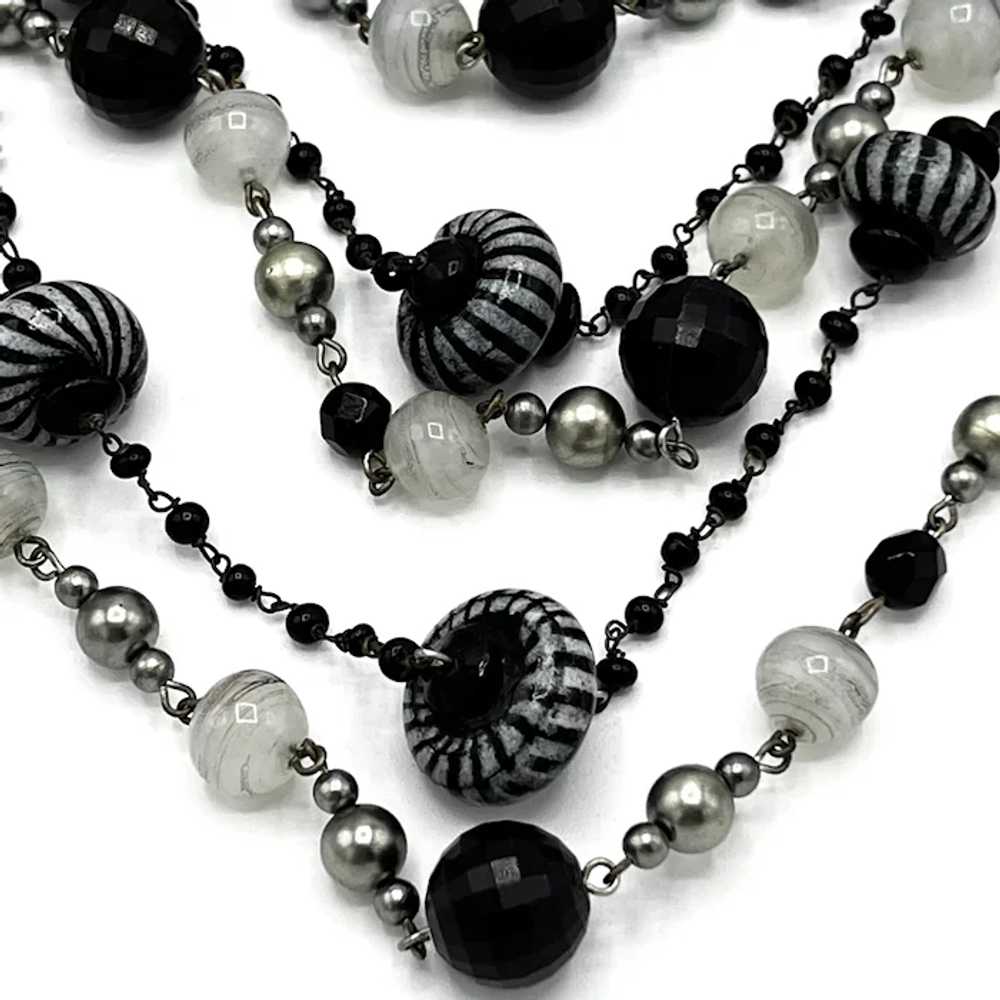 FUN Black and White Six Strand Beaded Necklace - image 5