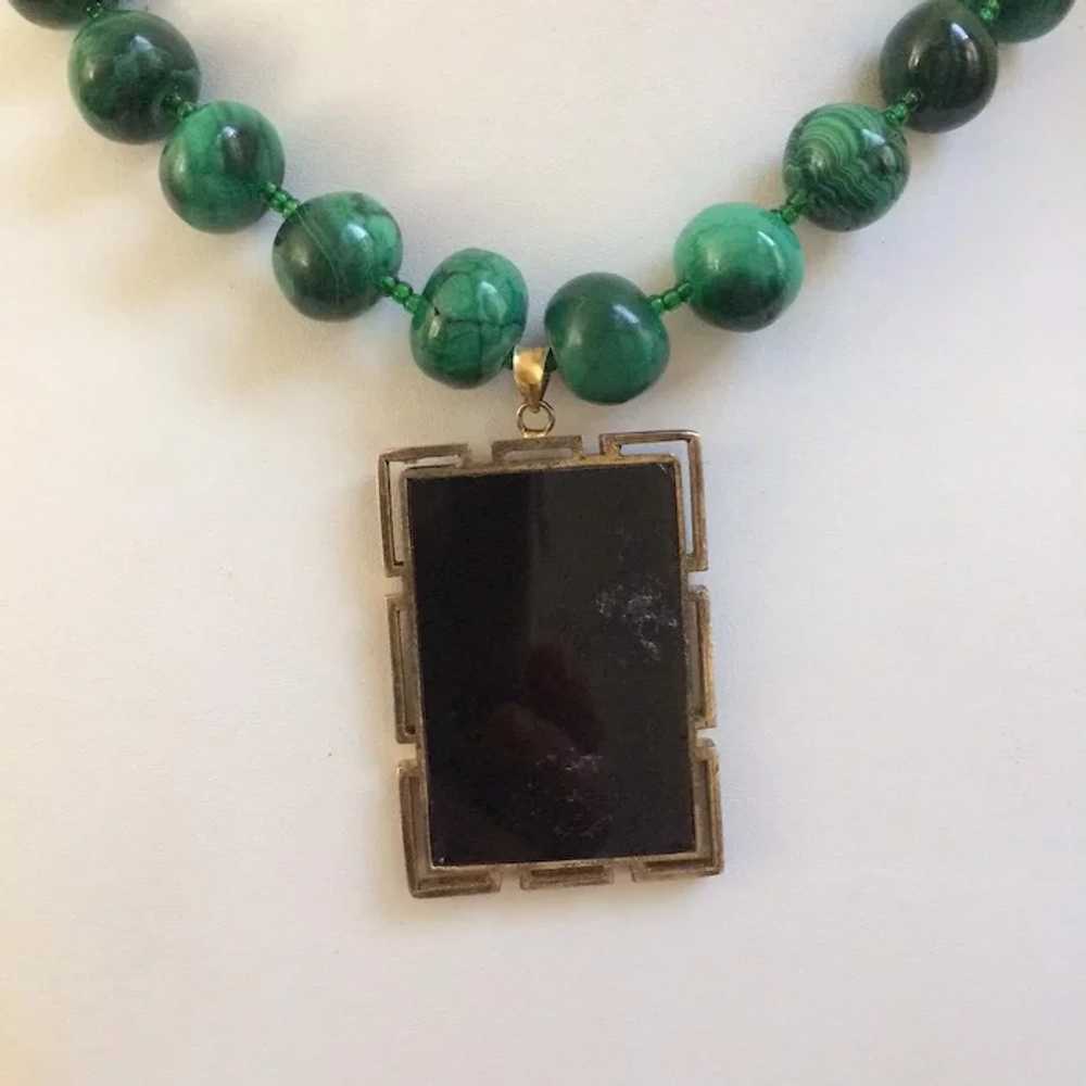 Knotted Malachite Beaded Necklace with Sliced Min… - image 5