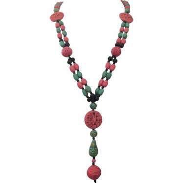 Asia Motif Pink and Green Asian Beaded Necklace - image 1