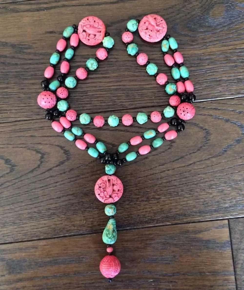 Asia Motif Pink and Green Asian Beaded Necklace - image 2