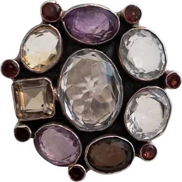 Silver Amethyst Semi-Precious Stone Flower Ring