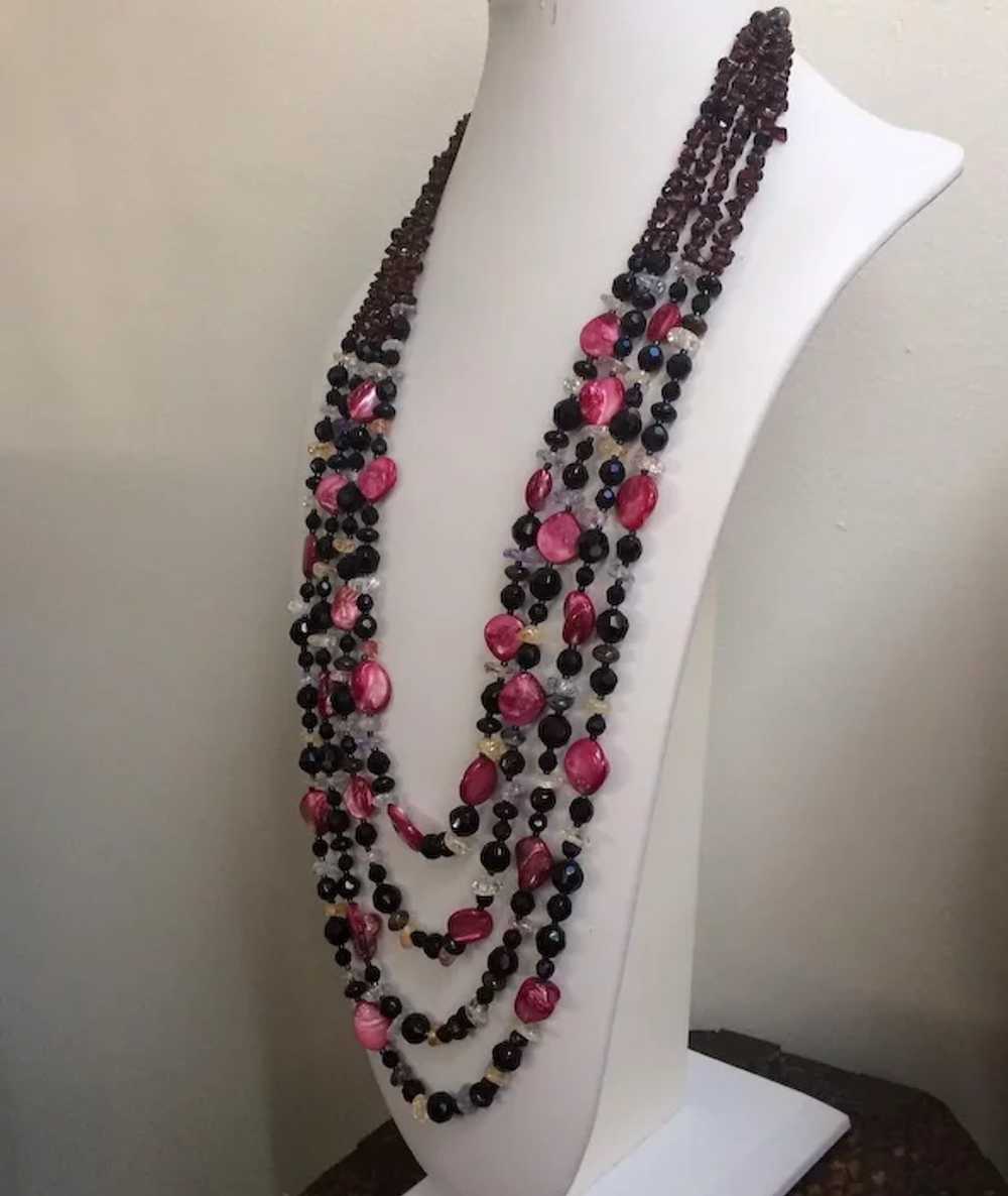 4 Strand Mother of Pearl and Crystal Beaded Neckl… - image 2