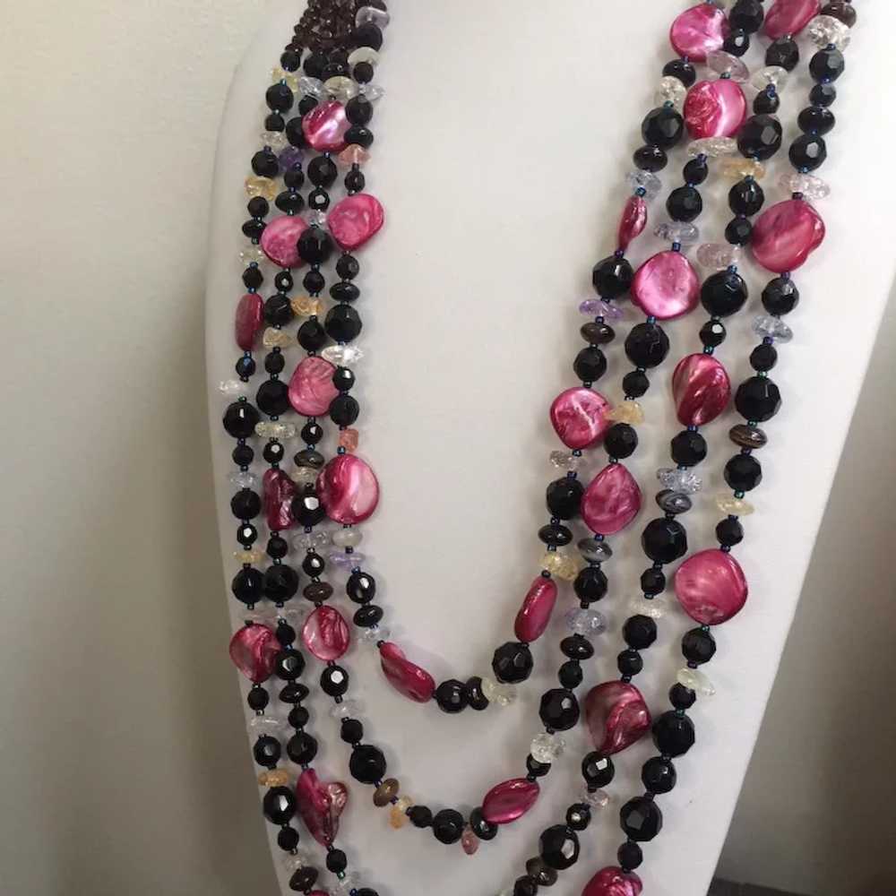 4 Strand Mother of Pearl and Crystal Beaded Neckl… - image 3