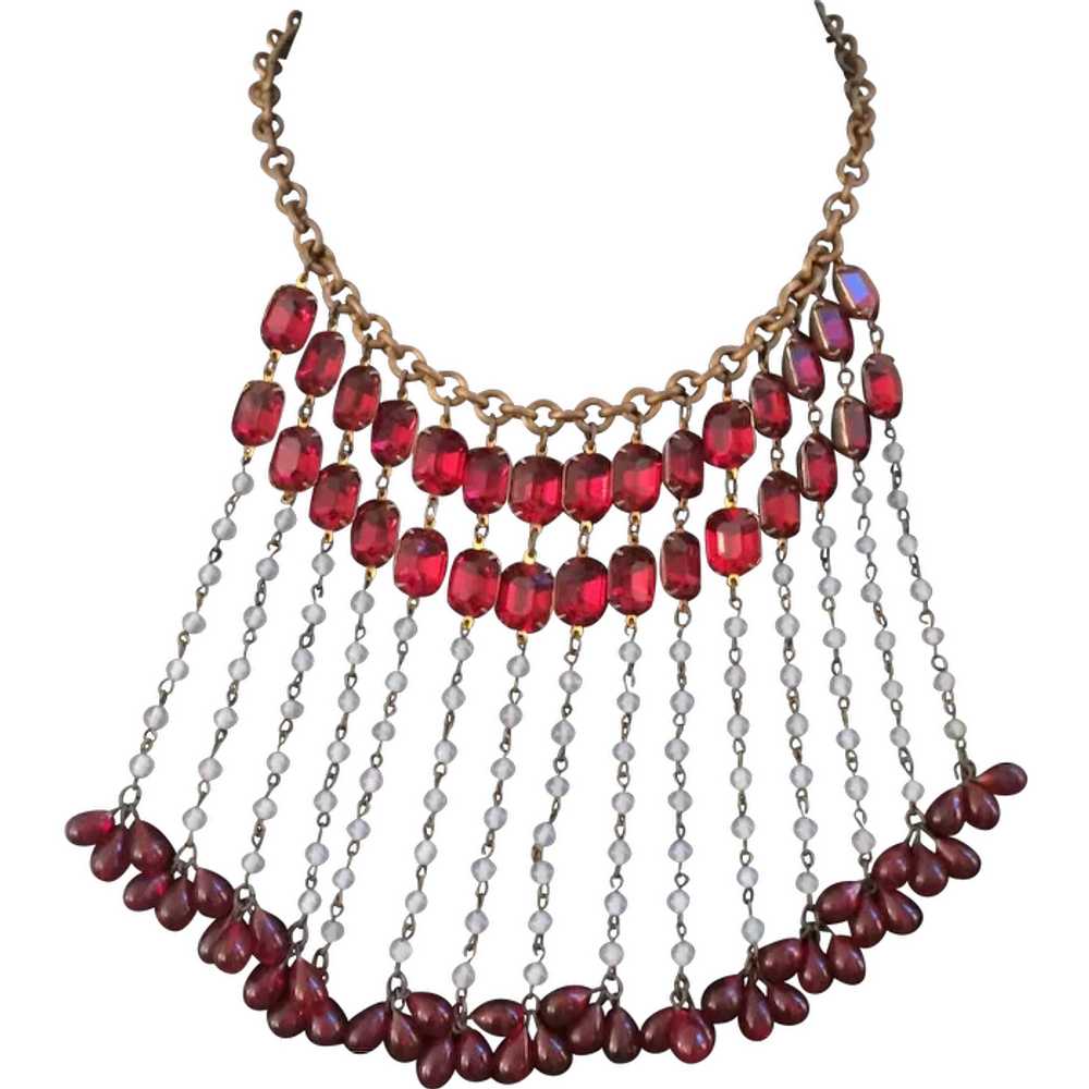 Stunning Dangling Ruby-Red 1930's Bib Necklace - image 1