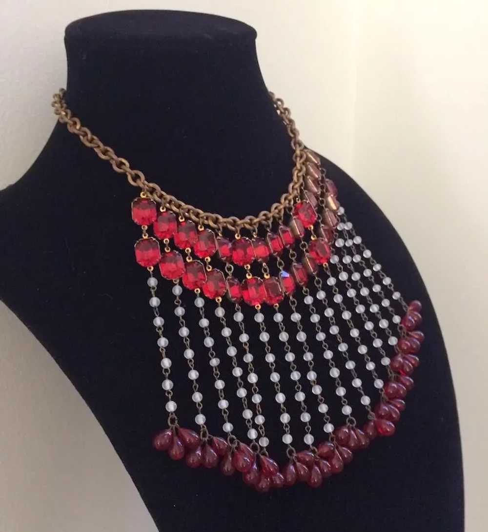 Stunning Dangling Ruby-Red 1930's Bib Necklace - image 2