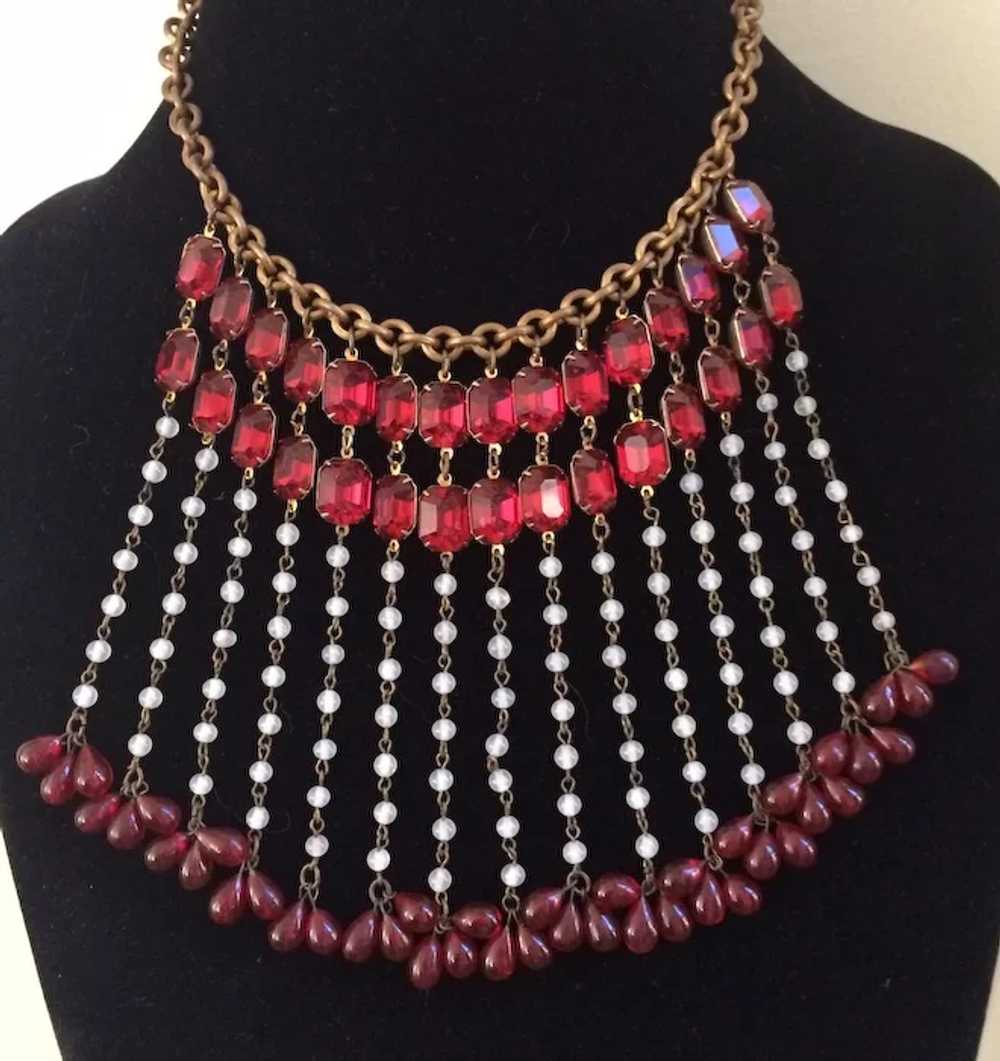 Stunning Dangling Ruby-Red 1930's Bib Necklace - image 3