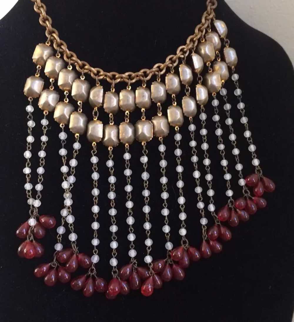 Stunning Dangling Ruby-Red 1930's Bib Necklace - image 5