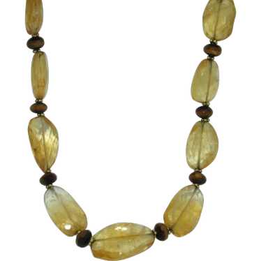 14K Gold Citrine & Tiger's Eye Necklace - image 1