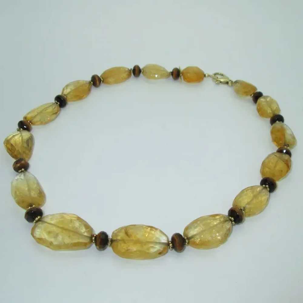 14K Gold Citrine & Tiger's Eye Necklace - image 2