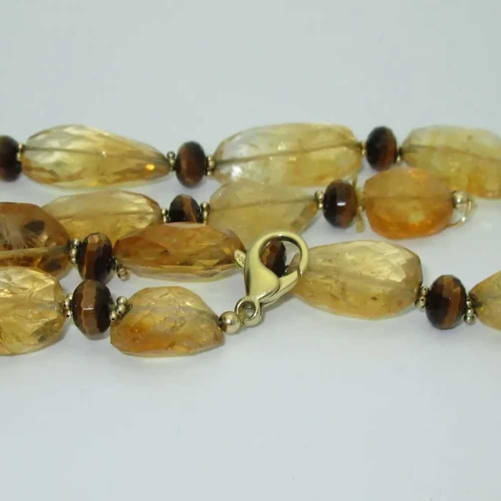 14K Gold Citrine & Tiger's Eye Necklace - image 3