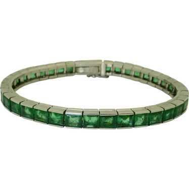 Signed Sanz Platinum Emerald Bracelet - image 1