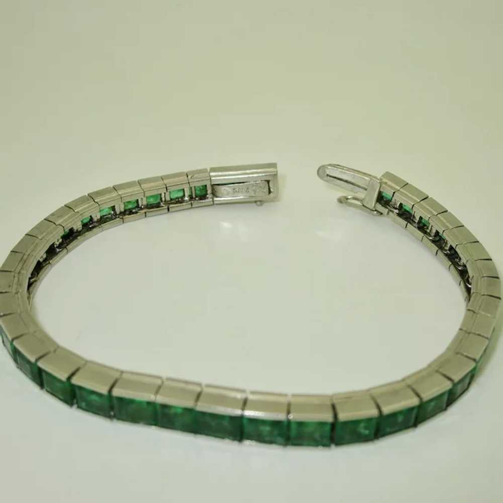 Signed Sanz Platinum Emerald Bracelet - image 2