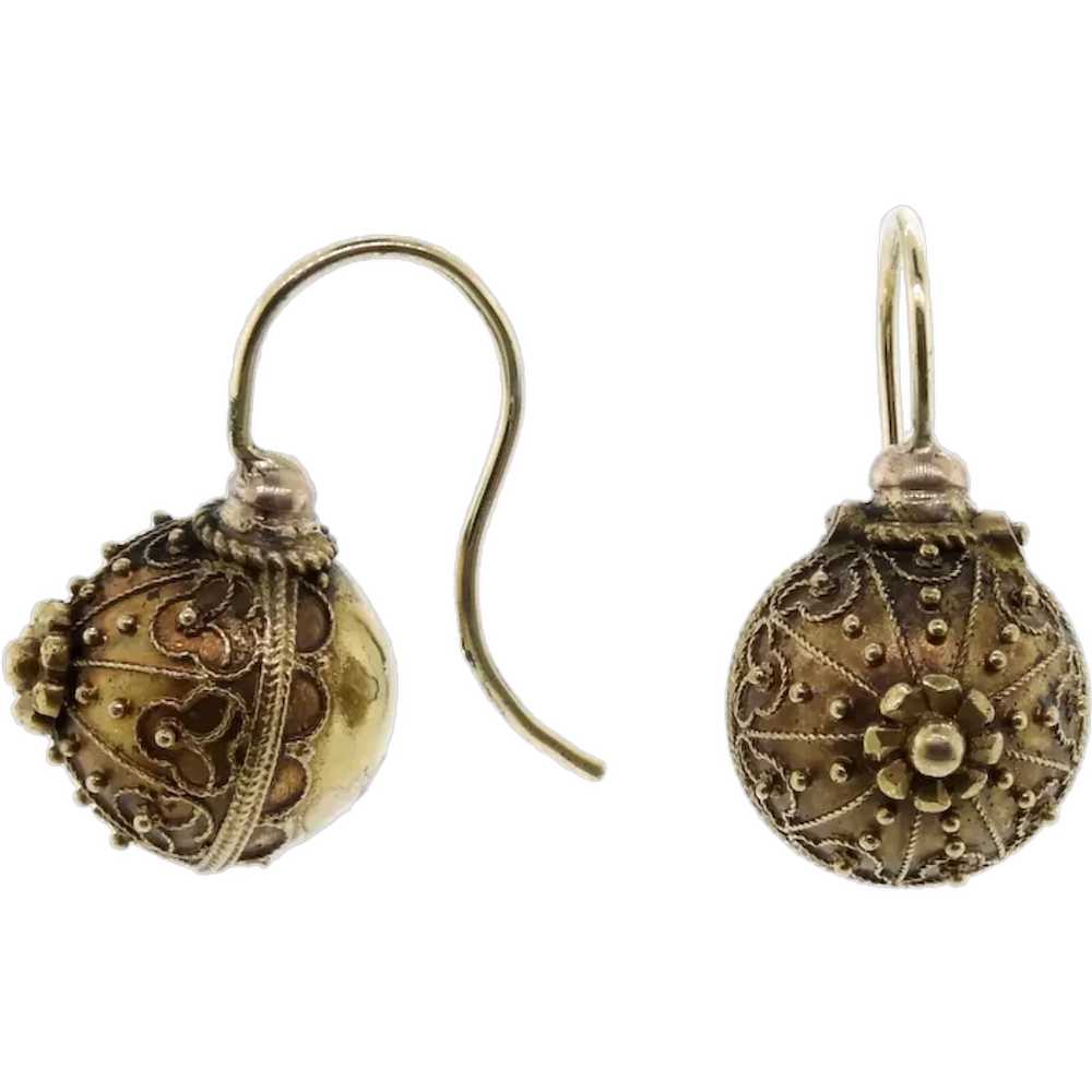 Antique Victorian Etruscan Revival Ear Bobs - image 1