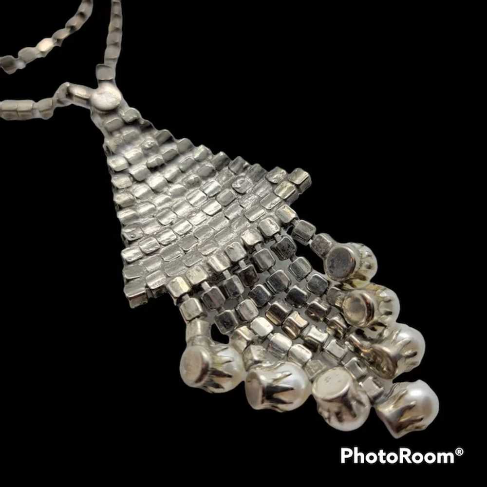 Vintage Rhinestone Faux Pearl Fringe Necklace - image 5