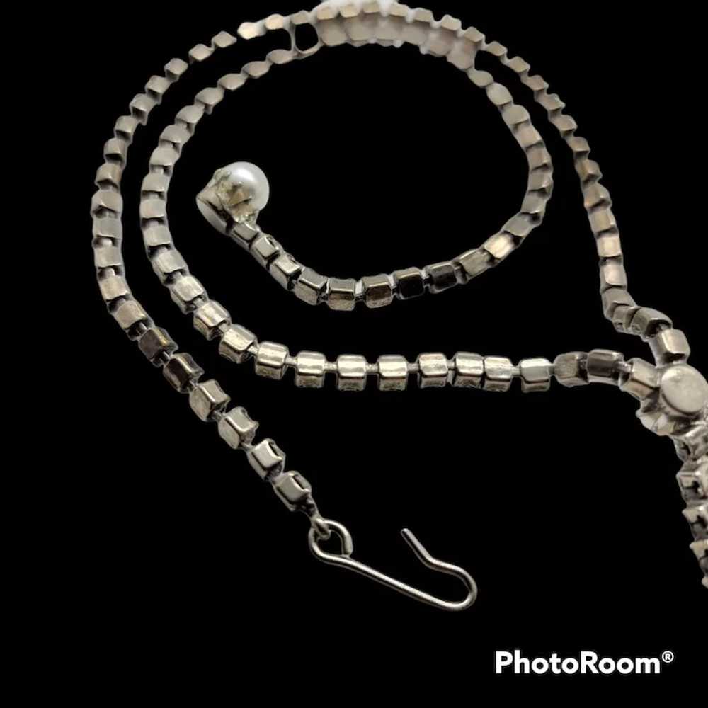 Vintage Rhinestone Faux Pearl Fringe Necklace - image 6