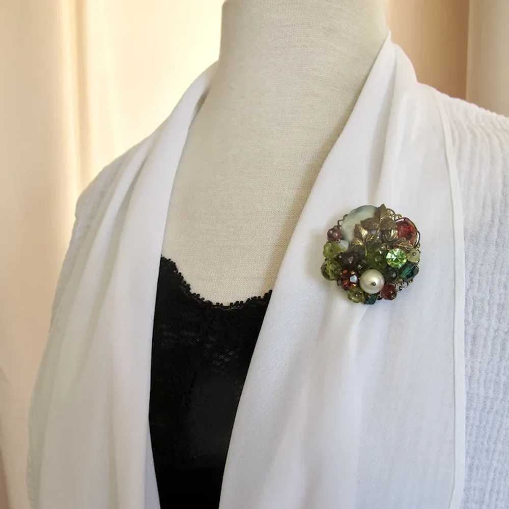 Vintage Haskell Style Art Glass and Bead Brooch - image 12
