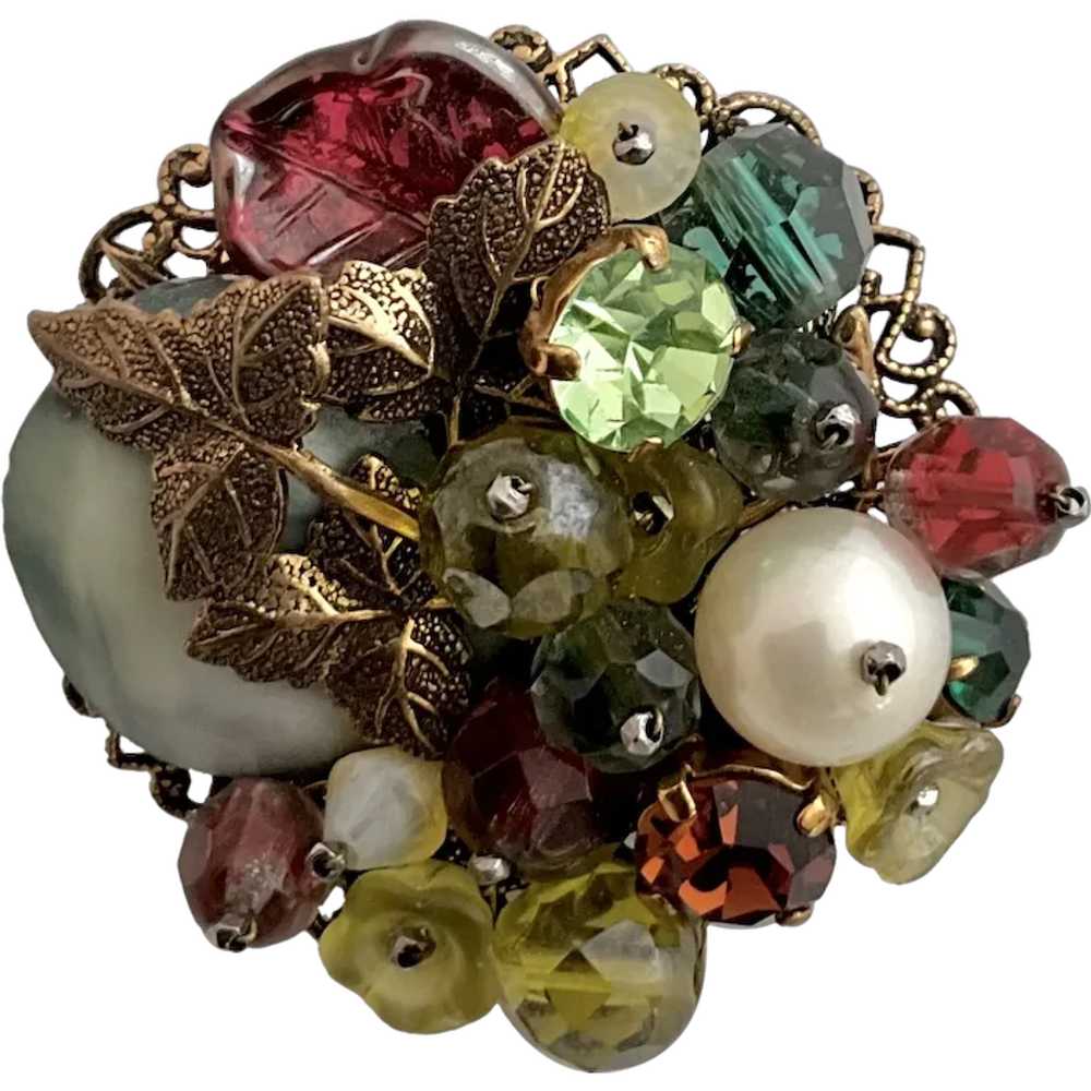 Vintage Haskell Style Art Glass and Bead Brooch - image 1
