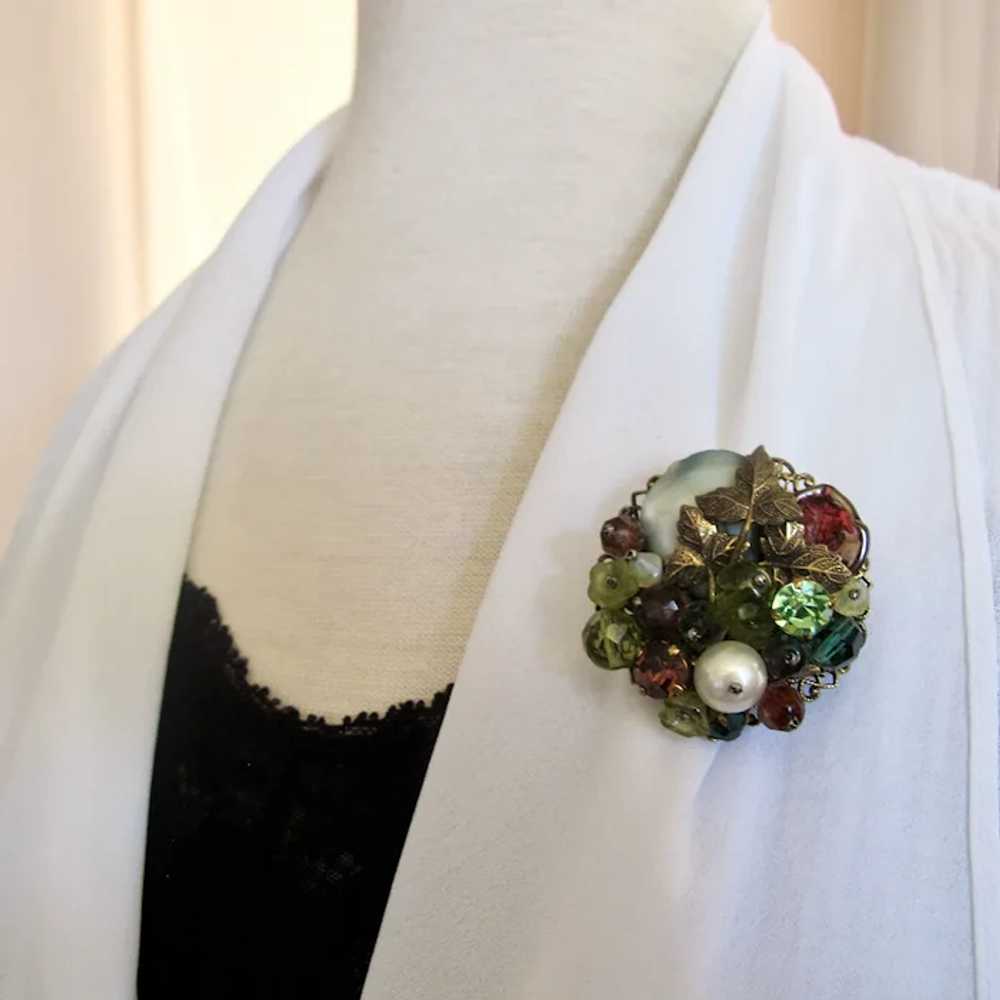 Vintage Haskell Style Art Glass and Bead Brooch - image 2