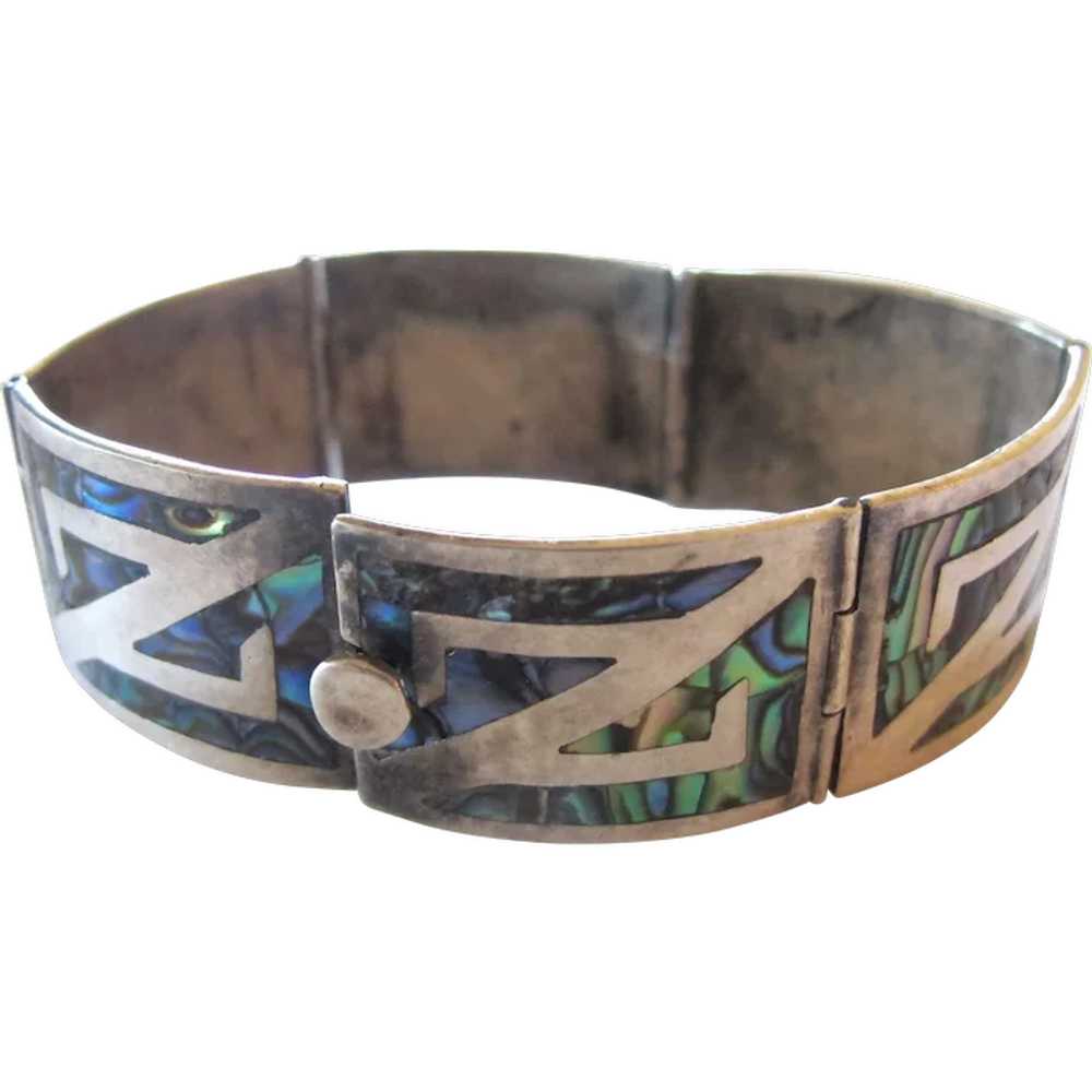 Vintage Sterling Silver Abalone Panel Bracelet - … - image 1