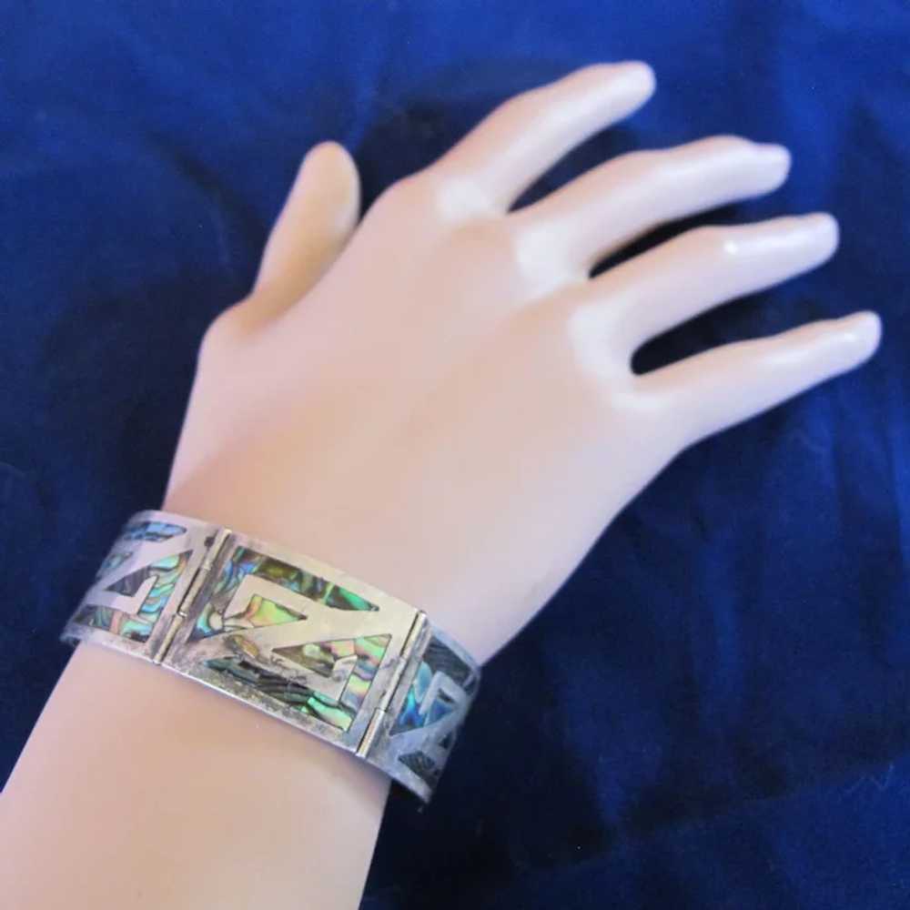 Vintage Sterling Silver Abalone Panel Bracelet - … - image 5