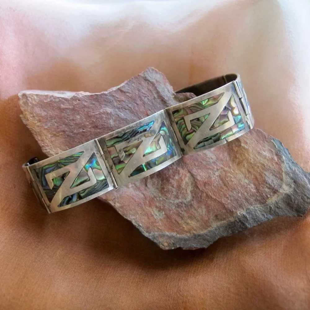 Vintage Sterling Silver Abalone Panel Bracelet - … - image 6