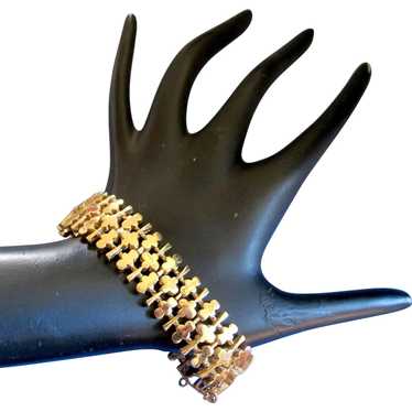 Vintage Crown Trifari Shiny Gold Tone Bracelet