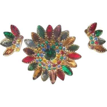 Gorgeous Demi Parure Rhinestone Jour colorful dom… - image 1