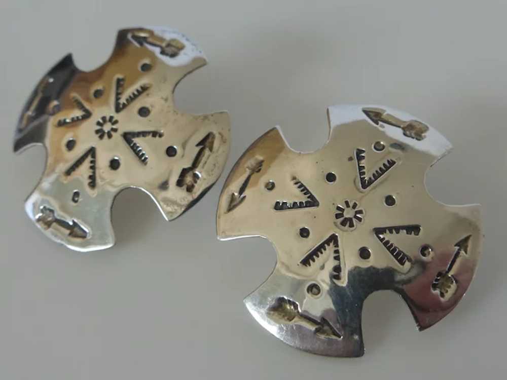 Taxco Sterling Silver Hand Stamped Earrings - image 2